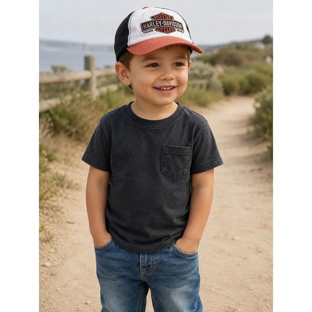 Vintage 80s-90s Harley Davidson Toddler 2T-4T Baseball Hat Black Cap Boys Girls